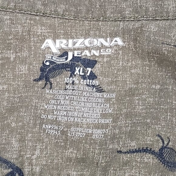 Arizona Jeans Boys Long Sleeve Dinosaur Print Button Down Shirt XL/7 - Picture 2 of 3
